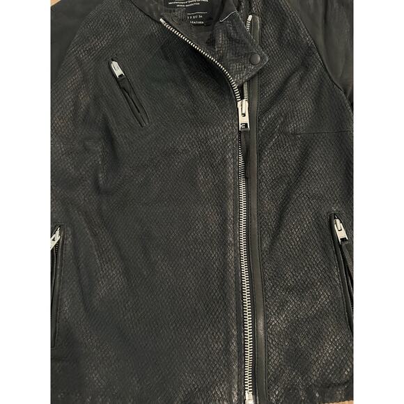 ALLSAINTS Short-Sleeve Moto Zip Front Leather Jacket I 2 - Picture 7 of 8